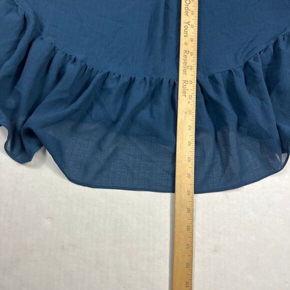 Max Studio Henley Peplum Blouse Blue Ruffled Bell Sleeve Peasant Flowy Shirt L - Picture 6 of 10